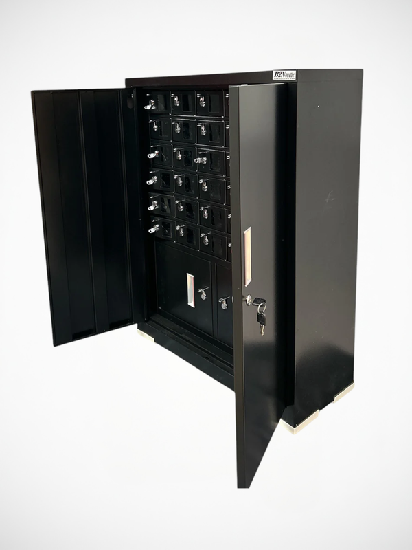 Mobiltelefonskab, 20 mobiltelefoner, nøglelås, sort